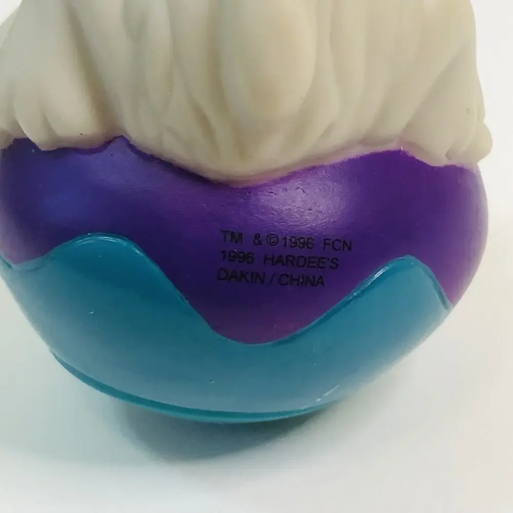 Vtg 1996 Hardee's Dakin FCN White Dog on Purple Teal Ball‎ Wobble Toy Figurine